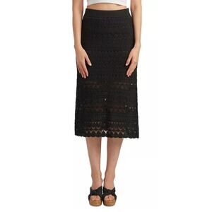 NEW BCX Black Crochet Midi Skirt Size Small Open Knit Below Knee Pencil Straight